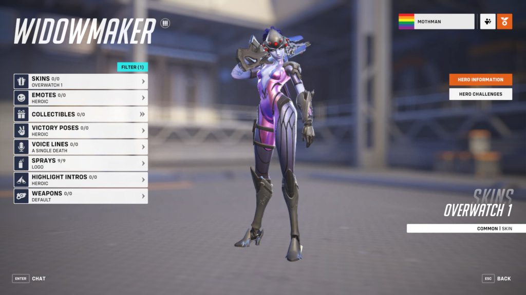 A look at Widowmaker's hero page in Overwatch 2.