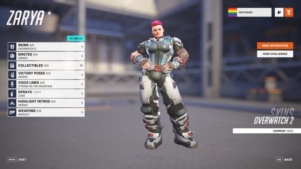 A look at Zarya's hero page in Overwatch 2.