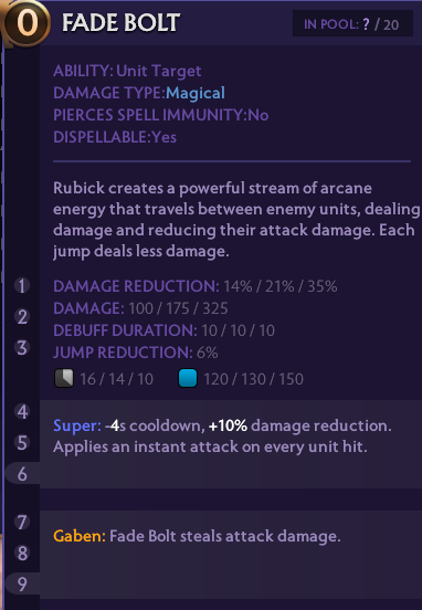 Fade Bolt description in Ability Arena 