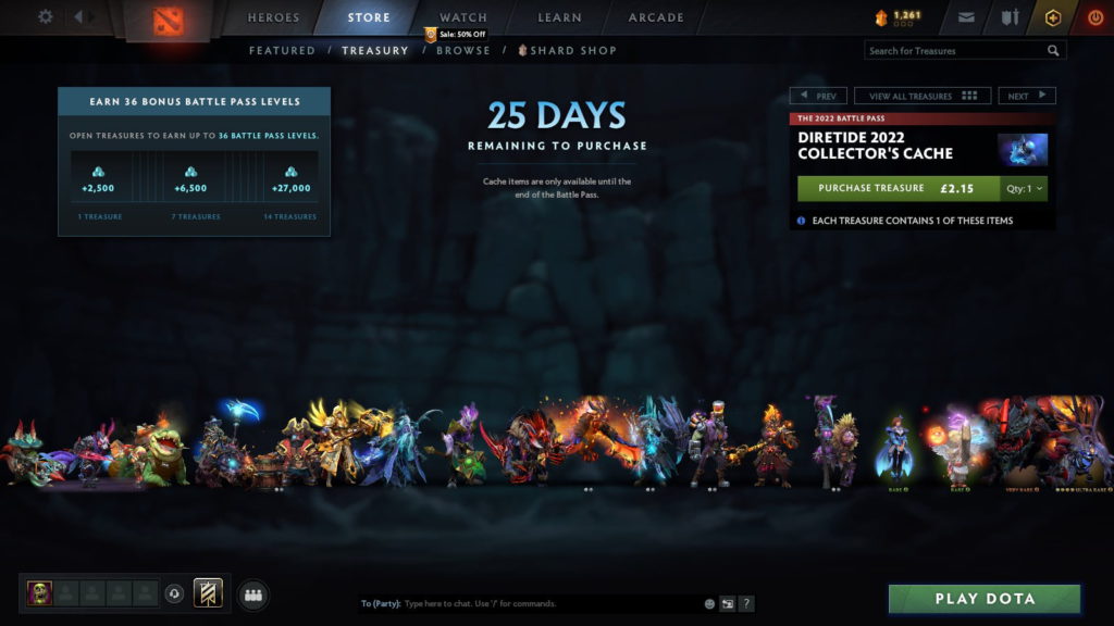 The whole Diretide Collector's Cache 2022 (Screenshot by esports.gg)