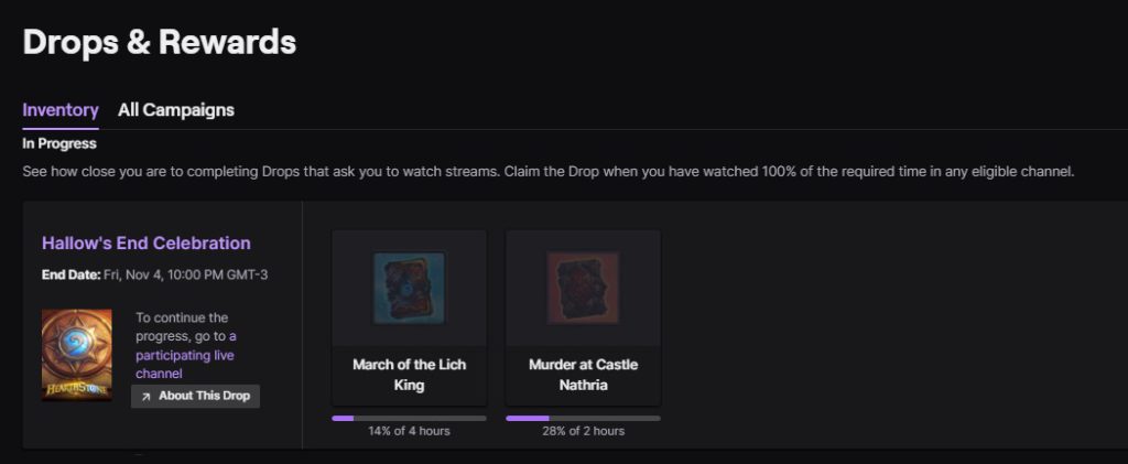 Twitch Drops Inventory Hearthstone free packs