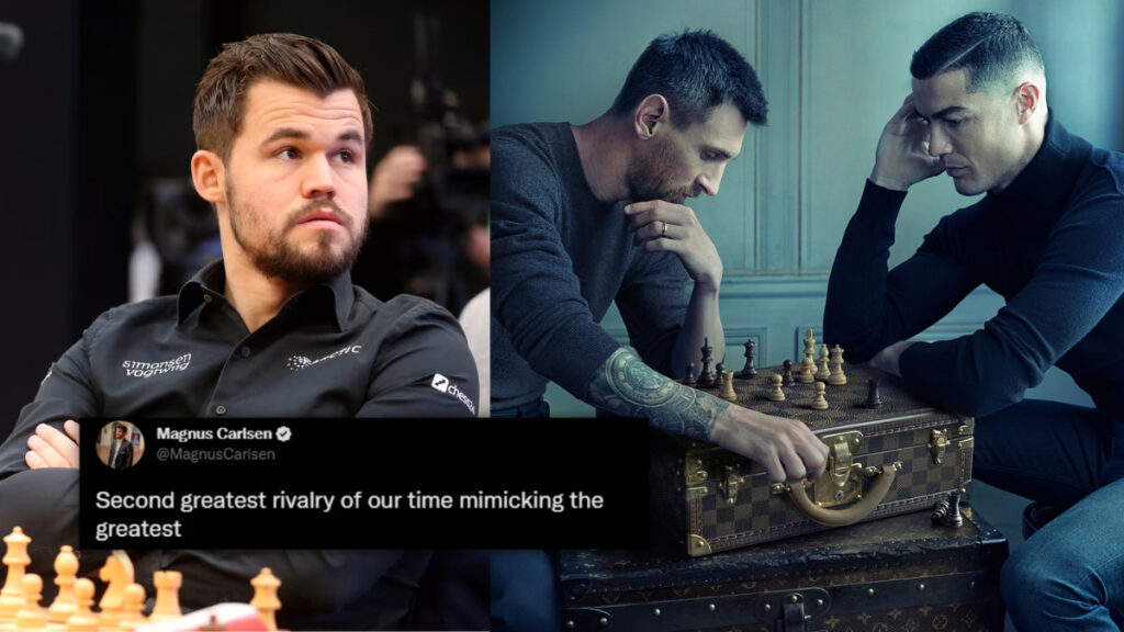Magnus Carlsen reacts to Messi and Ronaldo’s internet-breaking photo that portrays familiar chess position