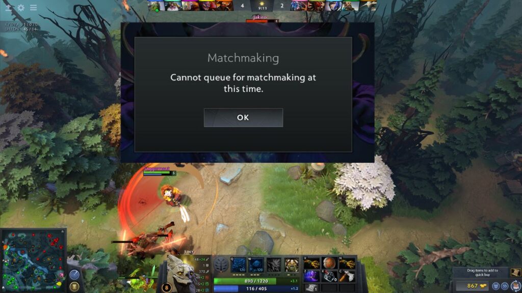 How to fix the Cannot queue for matchmaking at this time error in Dota 2