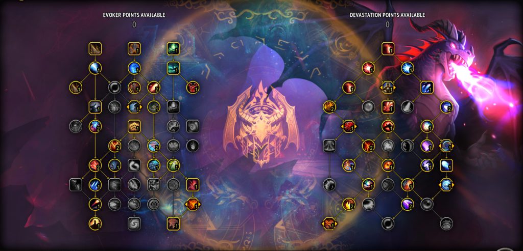 A WoW: Dragonflight Evoker skill tree for the Devastation talents. 