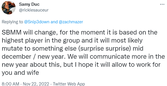 The Technical Director for Apex Legends responded to Snip3down's Tweet promising changes to SBMM.
