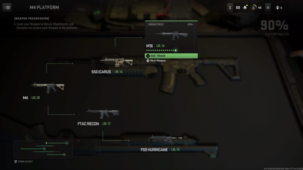 The M4 Weapon Platform in MW2 shows the M16 as the third weapon of its top branch.