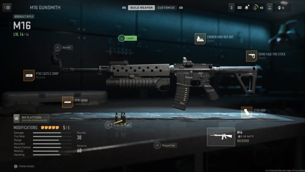 The M16 loadout page shows the attachments you should use in MW2 and the stat changes they cause.