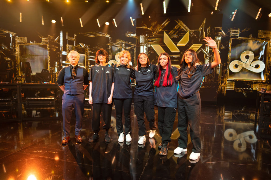 Cloud9 White poses onstage after competing at the VALORANT Game Changers Championship Knockouts Stage on November 15, 2022 in Berlin, Germany.