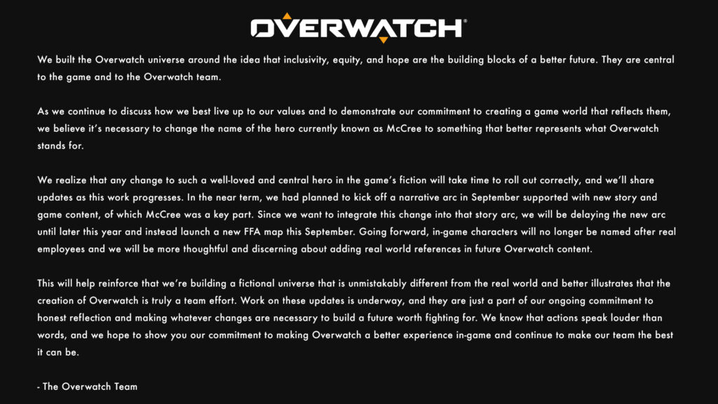 A message from the Overwatch team