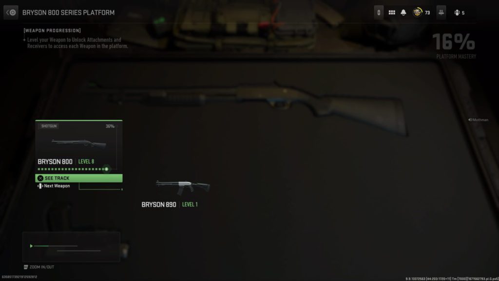 The Bryson 800 Weapon Platform shows the gun is unlocked right away.