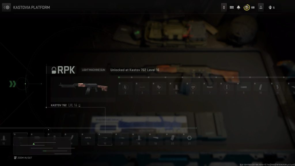 The RPK section of the Kastovia Weapon Platform shows it can be unlocked in MW2 at level 16.
