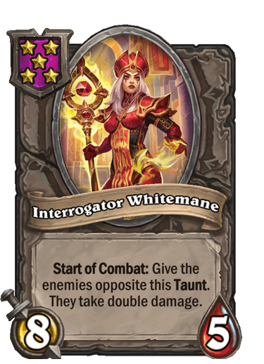 Interrogator Whitemane gives enemies opposite Taunt. It can help snipe key threats in the Battlegrounds late game. Image via Blizzard.