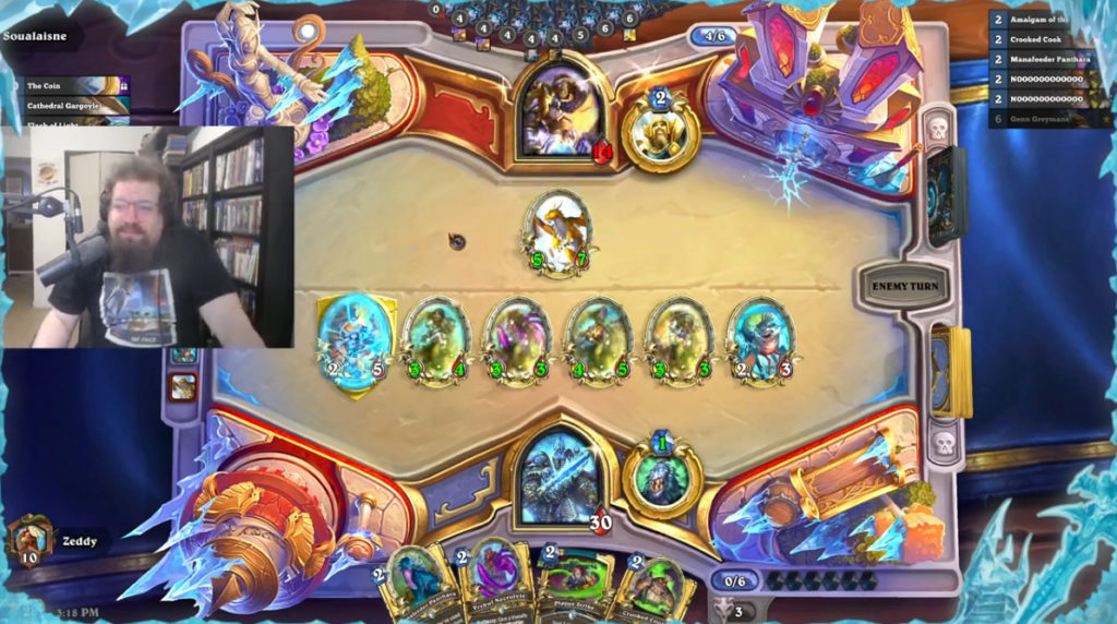 Zeddy piloting the Unholy Even Death Knight deck during the March of the Lich King theorycrafting livestream