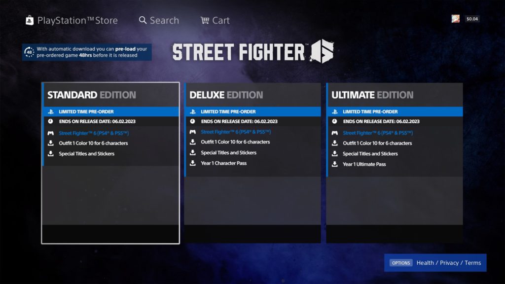 The leaked details of the Street Fighter 6 launch from the PlayStation Store. 