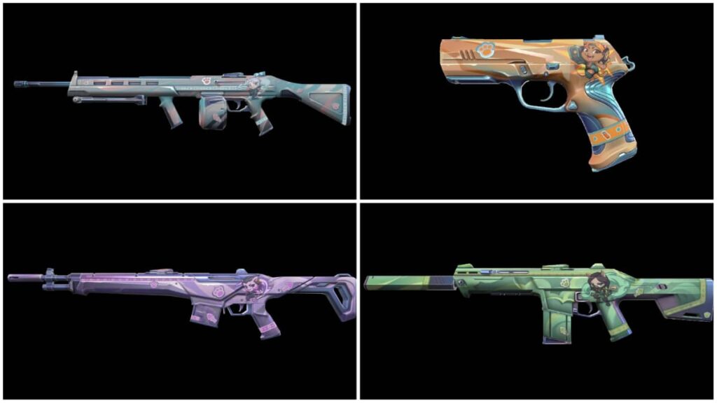 The Ares, Classic, Guardian, and Phantom all show the various skin colors for the 9 Lives set.