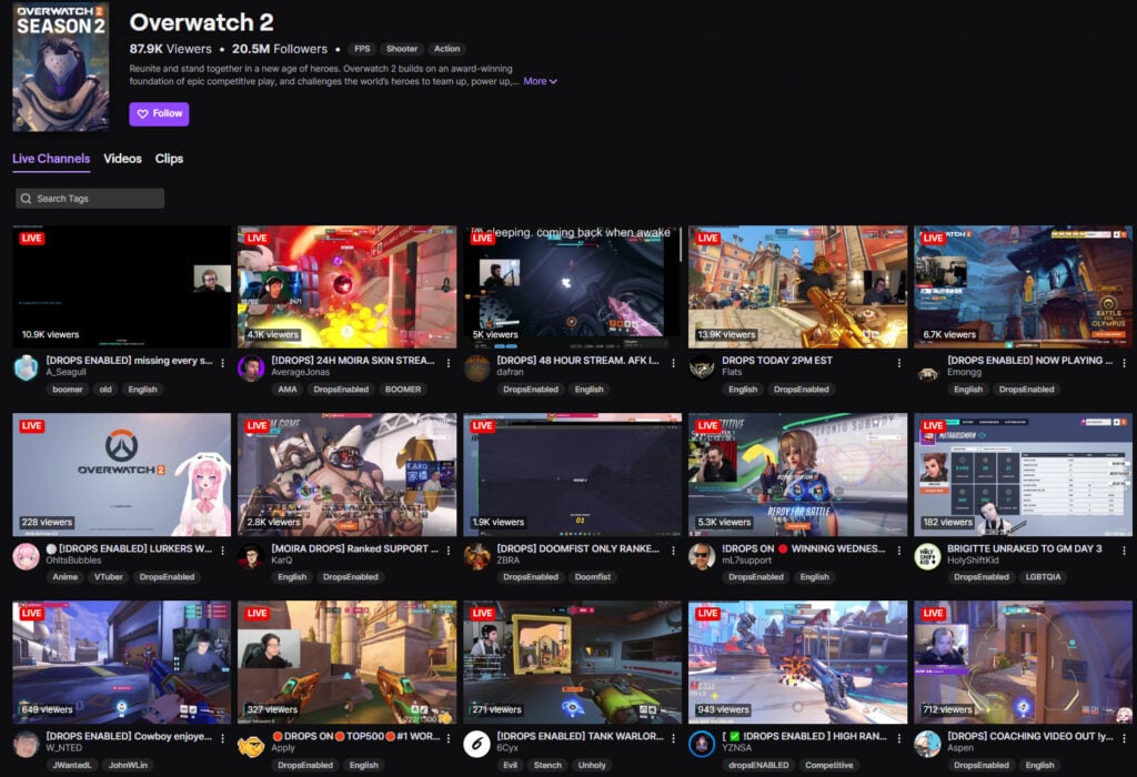 A screenshot of the Overwatch 2 Twitch category