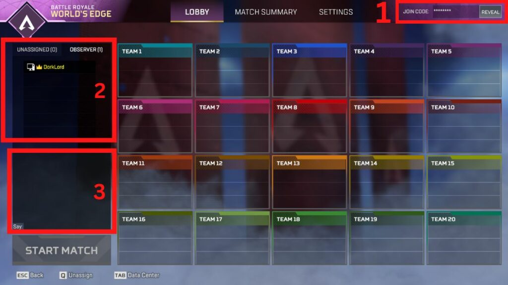 Apex Legends private match lobby
