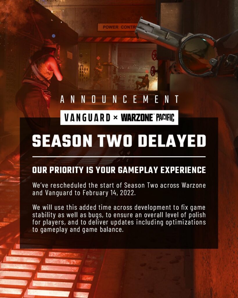 Season 2 for Vanguard was also delayed