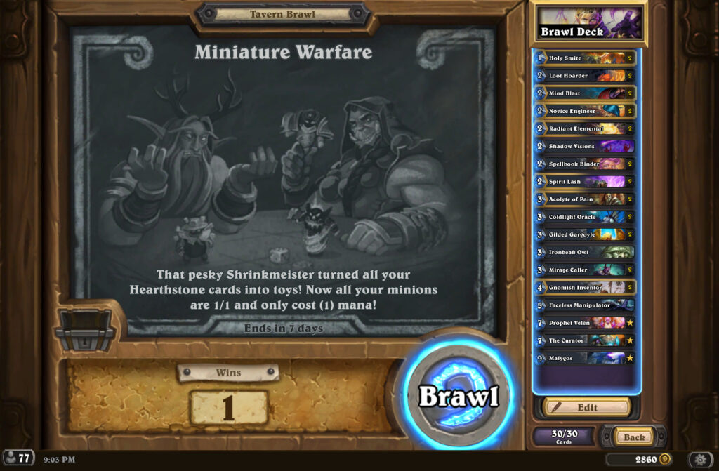 Hearthstone Miniature Warfare Tavern Brawl information (Image via Blizzard Entertainment)