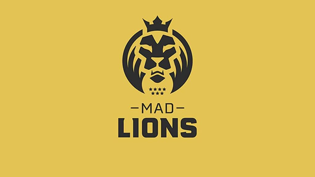 The MAD Lions logo shows the team's name, as well as a lion with a crown on its head and stars under its chins.