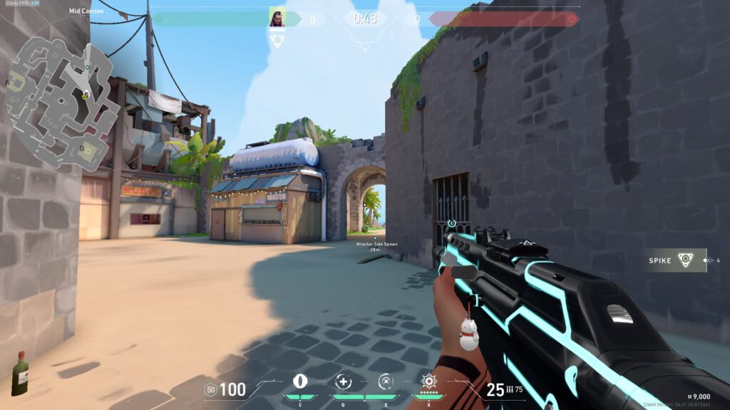 Reyna aims her Vandal towards the Attack Side Spawn on Breeze.