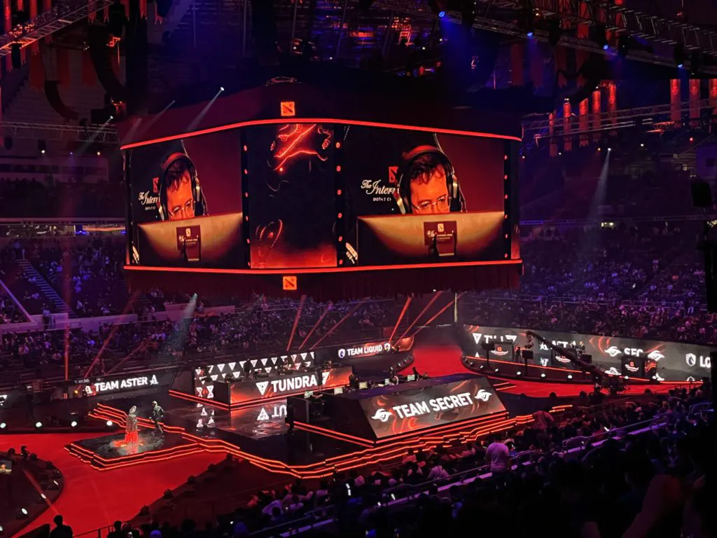 An image showing the TI11 stage with thousands of fans in attendance