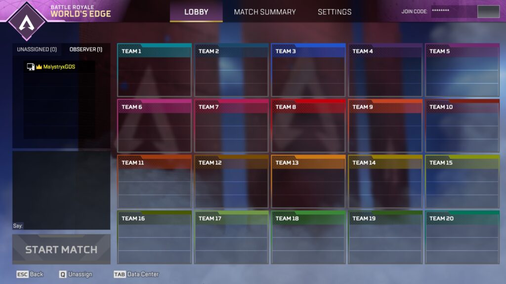 Apex private lobbies require a total of 60 players