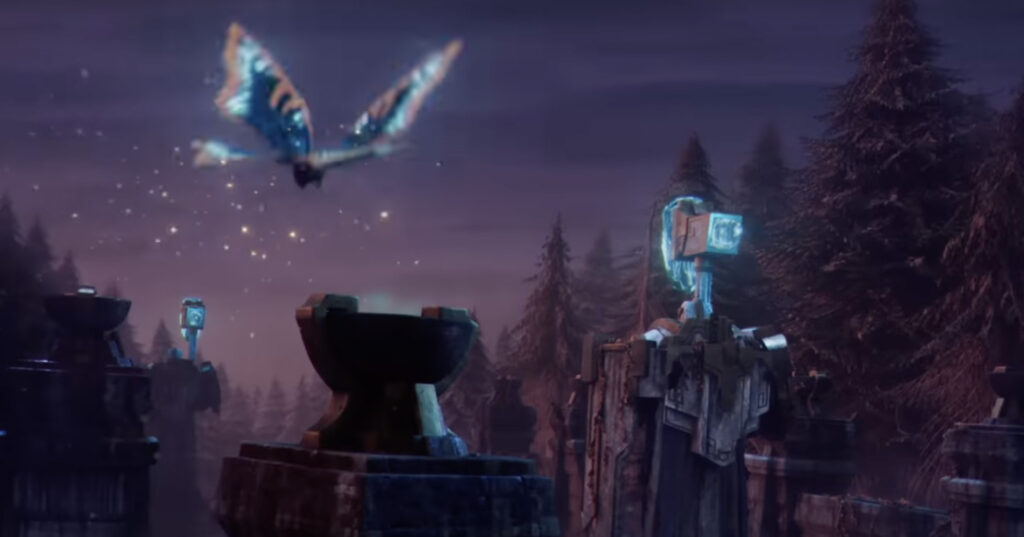 A butterfly flying through the rift in the Season 13 anthem