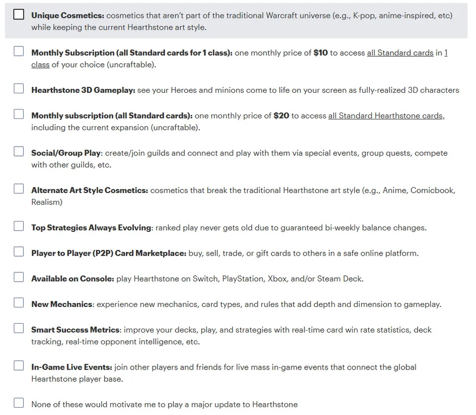 Hearthstone survey screenshot