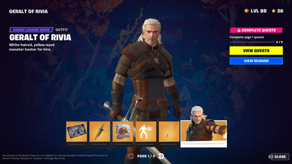 Geralt of Rivia in-game page