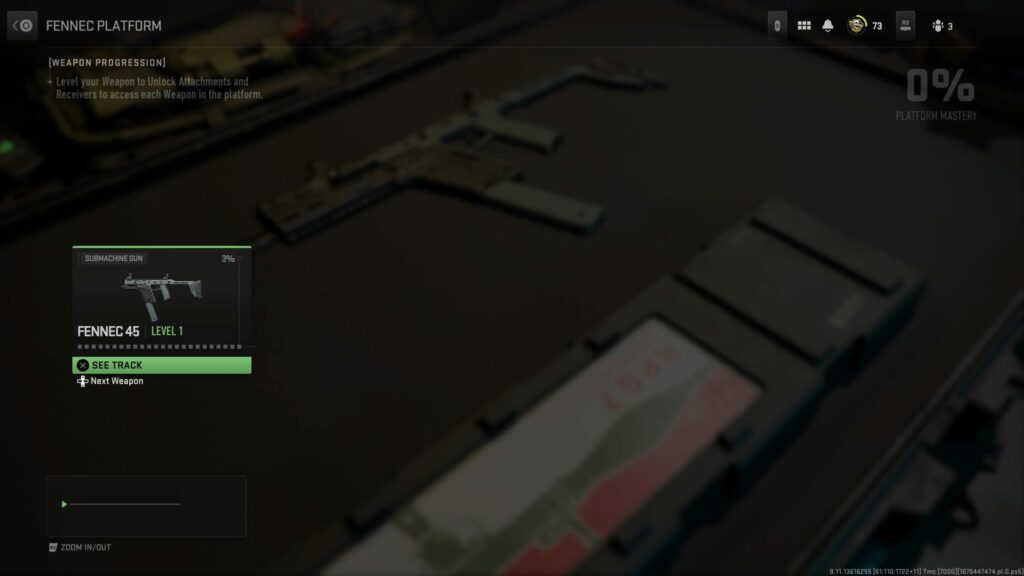 The Weapon Platform shows the Fennec 45 as the only weapon in its progression tree of MW2.