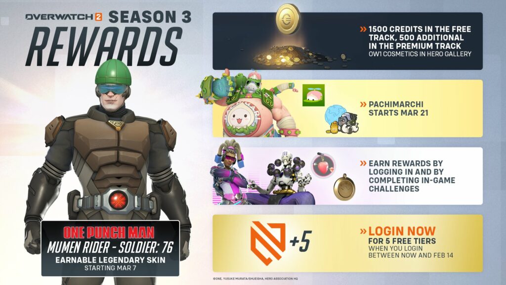 The Overwatch 2 legendary Soldier 76 One Punch Man Mumen Rider skin