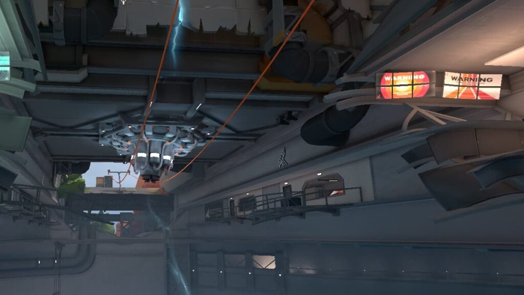 The ziplines on Fracture in VALORANT move from one side of the attacking area to another over a giant pit.