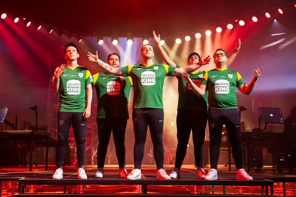 Giants, with rhyme in the center, pose during the VALORANT Champions Tour 2023: LOCK//IN tech check on February 11, 2023 in Sao Paulo, Brazil.