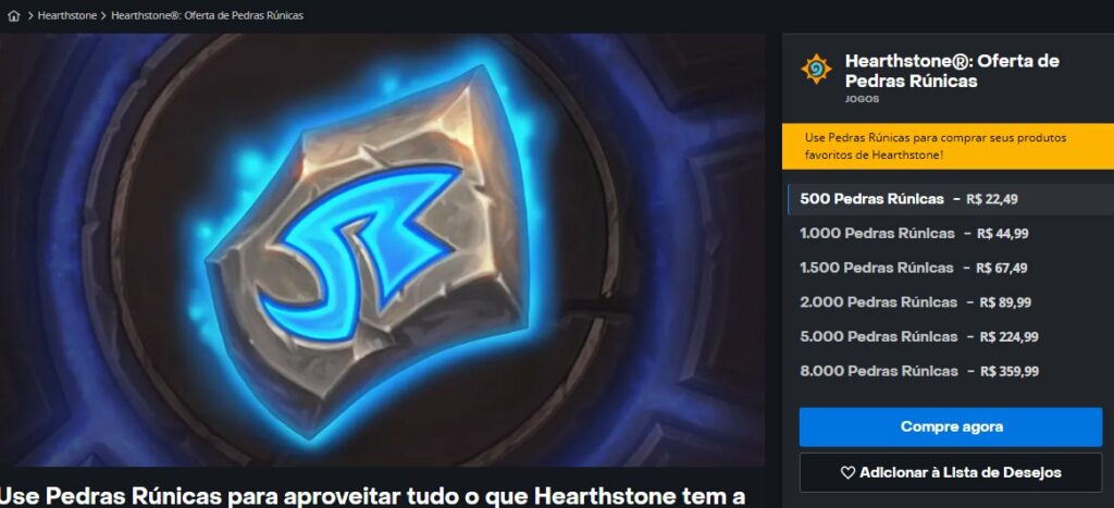 Runestone Hearthstone prices for Brazil - Image via Machadogps