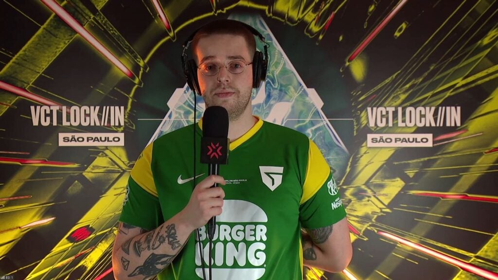 Giants player rhyme stands as he is interviewed by Brandon "Mothman" Moore of esports.gg at VCT LOCK//IN.