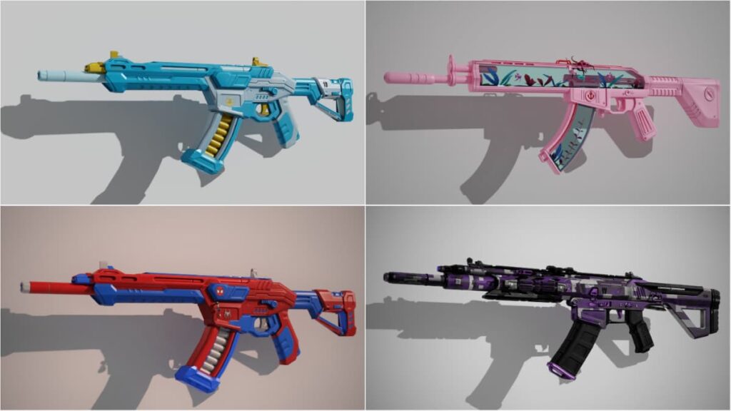 Vegod's VALORANT skins show an Argentina World Cup theme, a Pink Neptune variant, a Spider-Man design, and a concept for Recon 2.0.