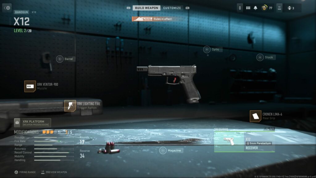 The X12 is shown in the loadout screen with attachments selected for its best ranked play class in MW2.