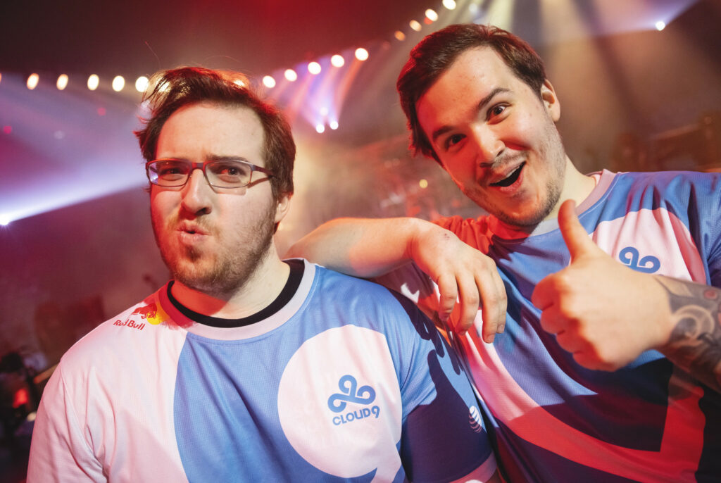 Cloud8 Yay (Left) and Vanity (Right) at VCT LOCK//IN Sao Paolo. They are wearing the blue and white Cloud9 jerseys.