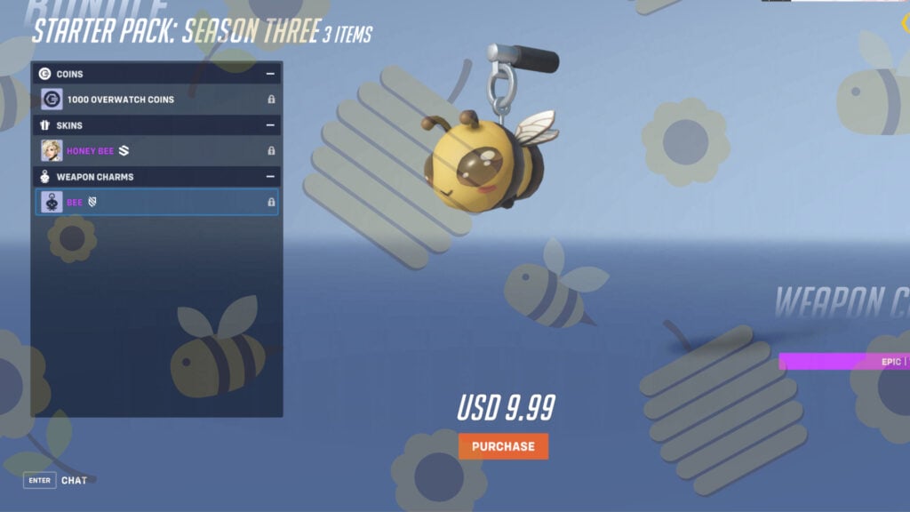 The Honey Bee Mercy Overwatch 2 skin pack comes with a charm, some coins,