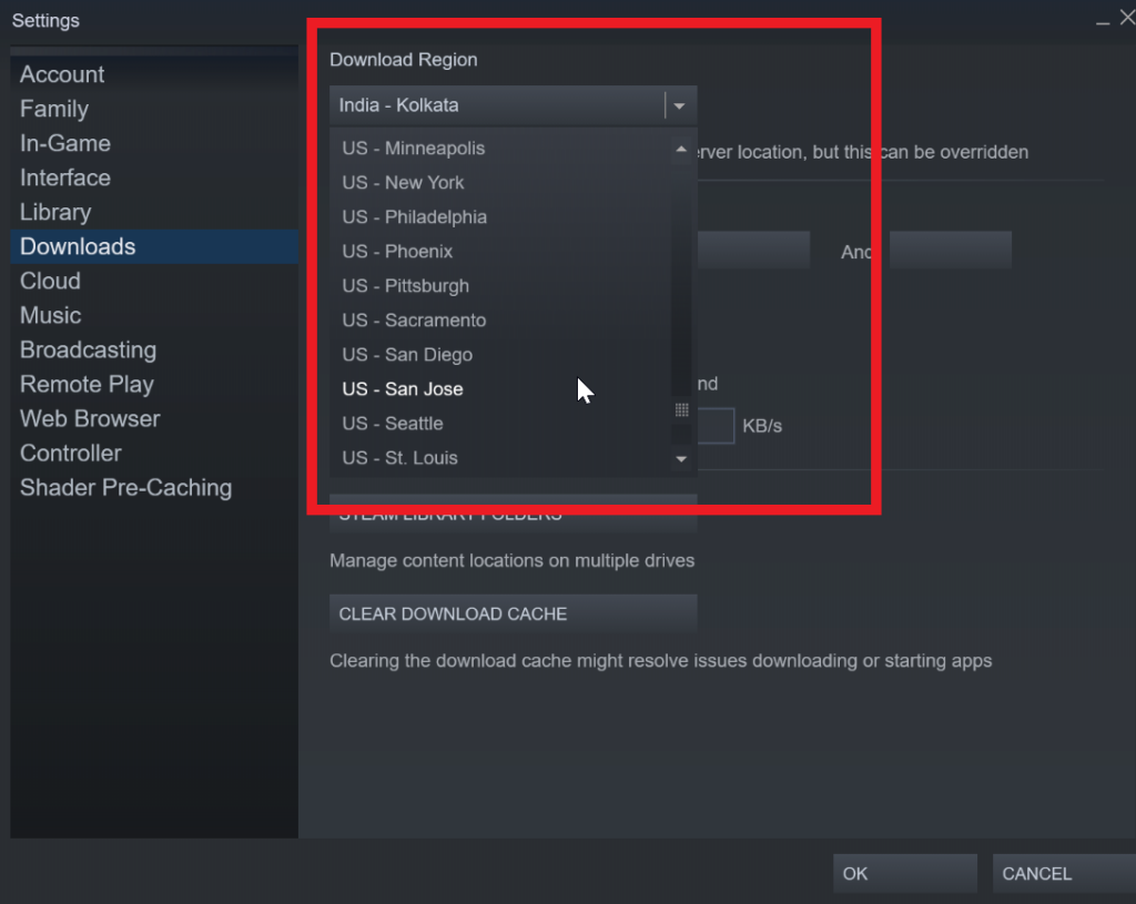 Change the download region to fix the Steam Manifest Unavailable error.