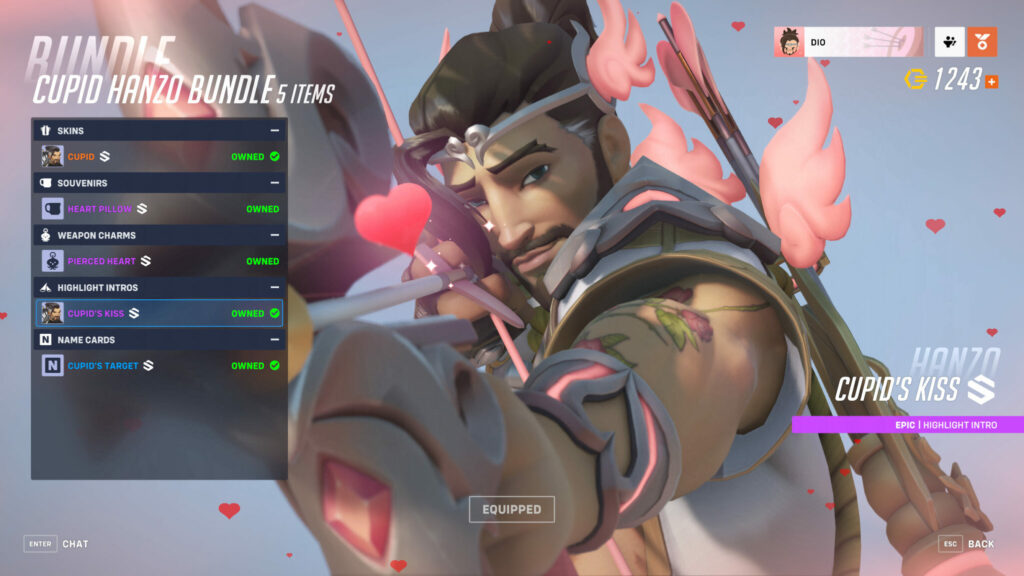 Cupid Hanzo skin and the Cupid's Kiss highlight intro