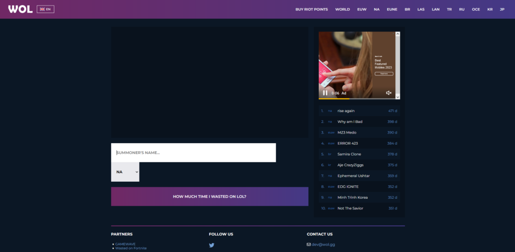 Time spent on League of Legends.
