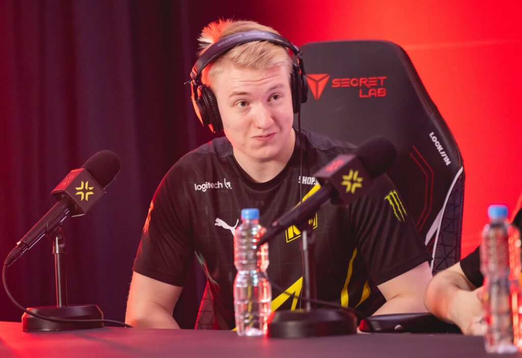 Pontus "Zyppan" Eek of Natus Vincere participates in a post match press conference at the VALORANT Champions Tour 2023: LOCK//IN Groups Stage on February 24, 2023 in Sao Paulo, Brazil.