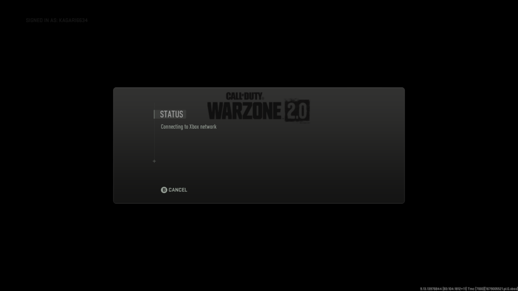 The connecting to Xbox network screen in Call of Duty Warzone 2.0. Photo via u/Kagari