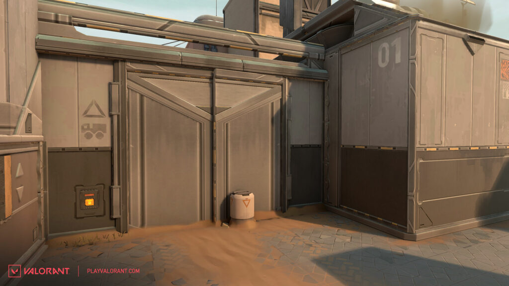 The view of VALORANT map Bind's A Site wall near Tower after receiving changes.