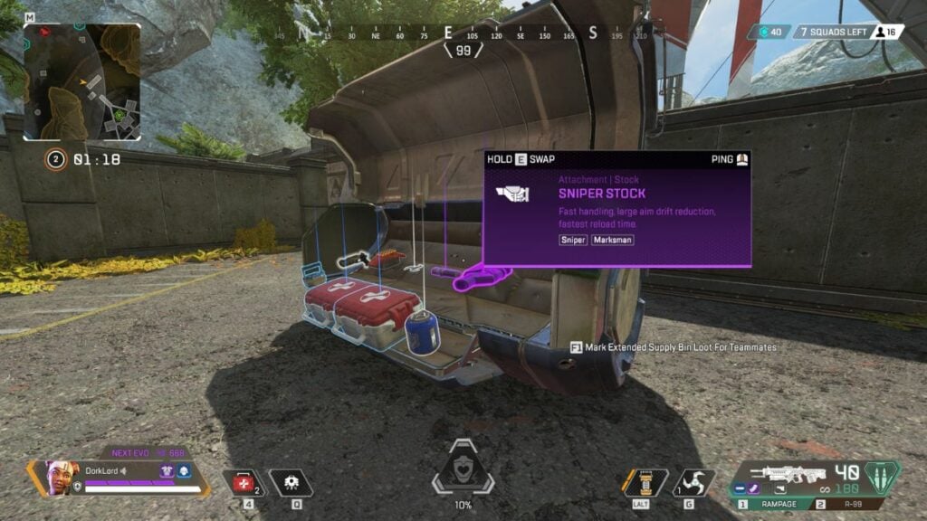 Support class legends in Apex Legends can open the extended compartment in blue supply bins which contain healing and survival items.