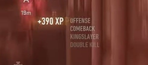 An amount of XP and indicators for Offense, Comeback, Kingslayer, and Double Kill appear in MW2.