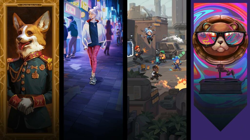 The Commander Bruno, Gentle Breeze, Pixel Moments, and Setting Records player cards from the VALORANT Episode 6 Act 2 Battlepass.