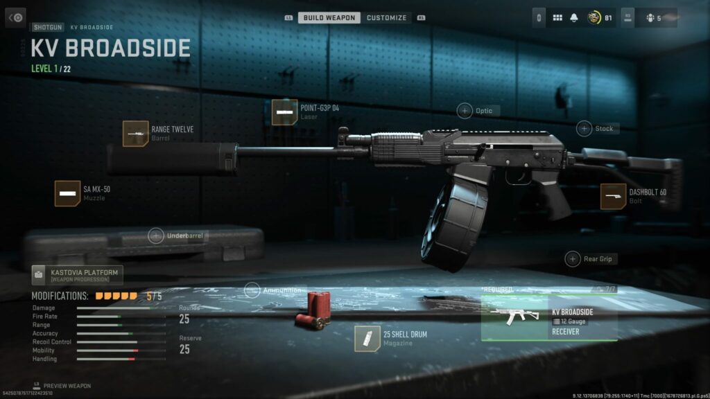 The five attachments on shown to make the best loadout for the KV Broadside in MW2.